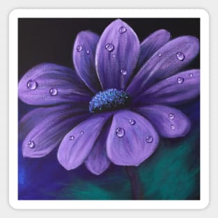 aesthetic spring flower painting  rain drops purple daisy flower Magnet